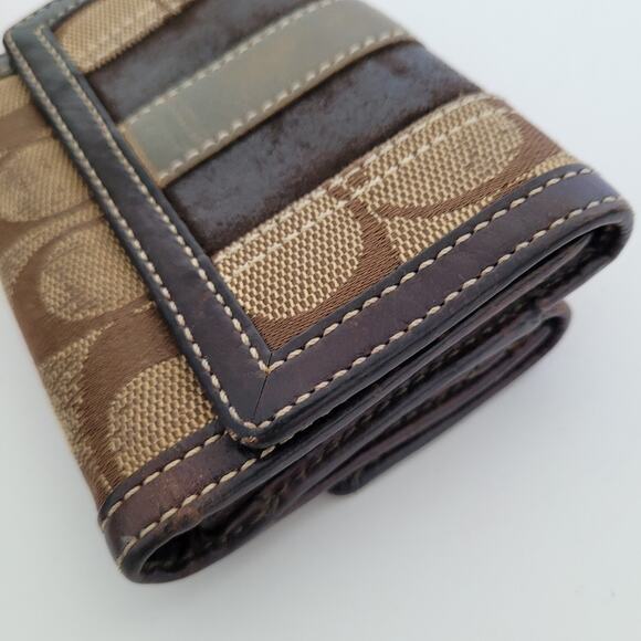 COACH Vtg Card Bill Holder Brown Small Small Mini Wallet Geniue Leather Canvas - Picture 10 of 10